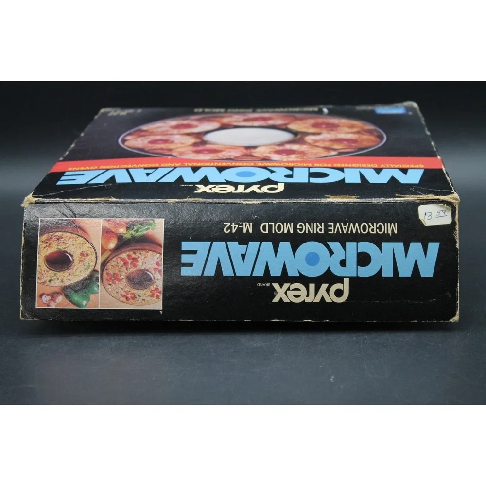 Pyrex Microwave Ring Mold M-42 2 Qt Clear Glass Tube Pan with Box Vintage France